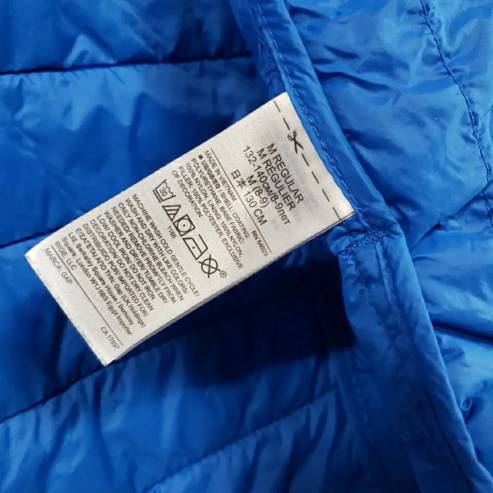 Gap Kids Medium 8 Puffer Jacket Hooded Blue Primaloft Cold Control Lightweight - Picture 11 of 11